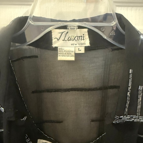 J. Luxmi New York Size L Beaded Sheer Blouse Tank Top Set Black Party Holiday‎ - Picture 2 of 13